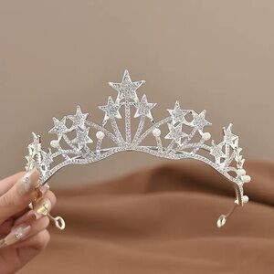 Silver Star & Pearl Tiara Crown